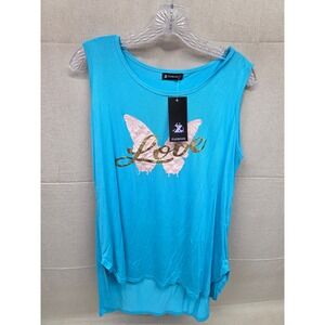 Z Fashion Turquoise High Low Butterfly Love Tank Top XL New